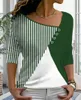 T-shirt da donna 2022 Autunno / Inverno Nuove donne con scollo a V Color Block Stampa a righe Camicia ampia Vintage Casual Moda Manica lunga Pullover Top T-shirt T230104