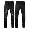 メンズジーンズのデザイナージョガーパンツエラストズレイプリッピングリッピングスリムフィットオートバイバイカーデニムマンの黒い穴あき刺繍パッチ