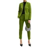 Pantalon deux pièces femme bureau dame vert femmes costumes Blazer ensemble élégant solide à manches longues haut droit lâche ensembles haut Streetwear Costume