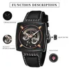 Armbanduhren Quadratische kreative automatische mechanische Uhr Männer einzigartige Armbanduhr männliche hohle Zifferblatt Lederband leuchtende Uhr Relogio