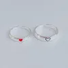 Anillos de boda 2 unids Amor Corazón Pareja Abierto para Mujeres Hombres Amante Negro Color Plata Compromiso Regalo de San Valentín 2023 Tendencia