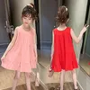 Girl Dresses European 2023 Summer Kids Princess Clothes Teens A-LINE Off Shoulder Sleeveless Pleated Dress 5 8 10 12 Year