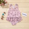 Meisjesjurken zomer babykleding 0-3y mouwloze print ruche ruche een stuk bikini vakantie strandkleding zwempak kinderen voor meisjes