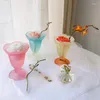 Wine Glasses French Vintage Frosted Glass Sundae Cup Flower Gradient Color Dessert Cold Drink Coffee Milk Tea Vase Shake