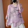 Ethnic Clothing 2023 Traditional Chinese Top Flower Print Hanfu Clothes Oriental Linen Blouse For Women