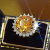 Pierścienie klastrowe 1/2 żółty moissanite dla kobiet 925 srebrny srebrny Pt950 Sun Flowagement Diamond