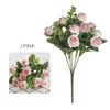 Decorative Flowers European Retro Rayon Tea Roses 6 Heads 4 Small Buds Bouquet Wedding Home Fake Flower Party DIY Decoration