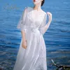 Casual Dresses Ordifree 2023 Summer Women White Long Dress Sexy Transparent Vintage Lace Maxi Tunic Beach Vocation