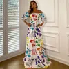 Casual Dresses Women Summer Sexy Slash Neck Three Quarter Sleeve Backless Off Shoulder Floral Print Luxury Maxi Long Evening Party Dress