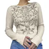 Koszulka damska Kobiety za vintage T-shirts Y2K Ubrania 2023 HARAJUKU CROP TOP T-shirt Graphic Gothic Grunge Long Sleeve Top Fall Winter Pullover T230104
