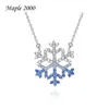 Pendentif Colliers Brillant Zircon Flocon De Neige Collier Dainty Géométrique Bleu Charme Clavicule Chaîne Pour Femmes Mode Bijoux Festival Fête Cadeau