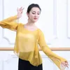 Abbigliamento da palcoscenico Costumi di danza classica Tendenze della moda Abbigliamento da performance di danza da donna Camicetta velata a maniche lunghe tinta unita