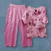 Calças de duas peças femininas 2 PCs/calças de camisetas de conjunto