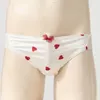 Underpants Mens Diamond Adorned Hearts Print Underwear Bowknot Elastic Waistband See-through Lace Back Panties Sissy Lingerie