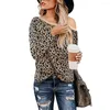 Women's Polos 2023 Spring Summer Casual Long Sleeve Leopard Print Cute Top