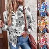 Camiseta para mujer 2022 Otoño Nueva blusa de moda para mujer Cuello vuelto Estampado de flores Casual Camiseta de manga larga Camisa Botón suelto Streetwear Top T230104