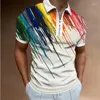 Heren PoloS Zomer Polo Shirt 3D gekleurde lijnen afdrukkende korte mouw T -shirt Top Fashion Casual Streetwear Classic High Quality Slim Fit Mens