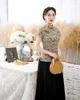 Ethnische Kleidung Frauen Kurzarm Chinesische Dame Baumwolle Druck Leistung Vintage Knopf Sommer Weibliche Traditionelle Cheongsam Top