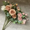 Imitação artificial de pano de flor de rosa búlgara 4 brotos rosa buquê fotografia adereços de casamento decoração de casamento decoração