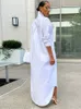 Casual Dresses Fashion Long Shirt Women Solid Color Single Breasted Jacket Elegant Dress 2023 Summer Streetwear S-2XL