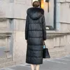 Pelle femminile per la giacca inverno da donna inverno 2023 collare in pelliccia con cappuccio casual di pecora lunghi latta