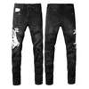 メンズジーンズのデザイナージョガーパンツエラストズレイプリッピングリッピングスリムフィットオートバイバイカーデニムマンの黒い穴あき刺繍パッチ
