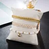 Anklets Trend Bohemian Fashion Alloy Rice Bead Tassel Shell 3 Set Anklet Girl Woman Gift Jewelry Wholesale