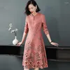 Casual Dresses Spring Fall Vintage Woman Female Floral Printed Long Sleeve Suede Dress Autumn Womens Flower Mönster 4xl