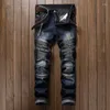 Men's Jeans Stacked Mens Cloth Baggy Oversize Punk Vintage Biker Zipper Pocket Motorcycle Pants Fashion Patchwork Male Denim Trousers