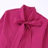 Kvinnors blusar Zatrhmbm 2023 Autumn Fashion Bow-embelled Women Vintage Long Sleeve Shirt Button Up Casual Basic Ladies Tops