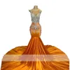 2023 Mermaid Prom Dresses Orange Silver Crystal Dooting بالإضافة إلى حجم جوهرة اللغة العربية عن الرقبة بلا أكمام وهم مساءية