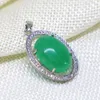 Pendant Necklaces High Quality Bohemia Style Green Natural Chalcedony Jades Stone Oval Drop Women Gift Silver-color Jewelry 18 25mm B1876