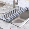 Kök förvaring rulla upp skålen torkställ dräneringshylla fällbar över handfat arrangör bärbar hållare med kiselgel wrap