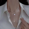 Chains Square Crystal Silver Color Pendant Necklace For Women Charms Fashion Geometric Rhinestone Female Vintage Jewelry 2023