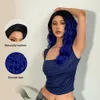 Parrucche per capelli blu zaffiro con radici nere Parrucche lunghe ricce laterali in pizzo Parrucche Ftontal per donne Afro Cosplay Resistente al calore Fabbrica diretta