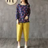 Pantalones de dos piezas para mujer, moda de verano, algodón, lino, liso, Harem, Casaul, cintura alta, hasta el tobillo, pantalones sueltos, ropa de calle para mujer