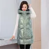 Gilet da donna Gilet spesso lucido alla moda per giacche lunghe senza maniche da donna Tasche invernali con cerniera calde con cappuccio da donna