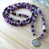 Braccialetti di collegamento all'ingrosso Viola Crystala 108 Mala Yoga Bracciale Design Fiore di loto Fascino Cuore Chakra Bilancio energetico