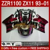 Body For KAWASAKI NINJA ZX-11 R ZZR-1100 ZX-11R ZZR1100 ZX 11 R 11R ZX11 R 1993 1994 1995 2000 2001 165No.84 ZZR 1100 CC ZX11R 93 94 95 96 97 98 99 00 01 Fairing Kit red flames