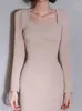 Sıradan elbiseler bahar sonbahar kadınlar zarif midi bodycon ofis bayan parti vestidos kore tarzı ince kıyafetler