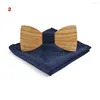 Bow Ties Men Handmade Wood Butterfly With Handkerchief British Party Wedding Business Accessories Gravata