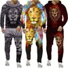 Survêtements pour hommes Personnalité Lion 3D Imprimer Sweat à capuche / Survêtement Hommes Cool Sweats à capuche Pantalon Jogging Costume Hip Hop Mâle Streetwear
