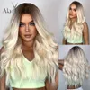 Synthetic Wigs for Women Long Wavy Omber Dark Brown Root Blonde Wigs Middle Part Cosplay Daily Heat Resistant Fiberfactory direct