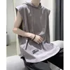 Men's T Shirts Summer Hooded Loose Green Men Tshirt Black Solid Hip Hop Cool Fashion 2023 Running Shrug Side Slit Basketball Streetwear Top