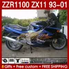 Body For KAWASAKI NINJA ZX-11 R ZZR-1100 ZX-11R ZZR1100 ZX 11 R 11R ZX11 R 1993 1994 1995 2000 2001 165No.27 ZZR 1100 CC ZX11R 93 94 95 96 97 98 99 00 01 Fairing Kit blue stock blk