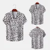 Camisas informales para hombre 2023, camisa corta con estampado Digital de seda helada, ropa de calle transpirable de leopardo de manga de verano Sexy