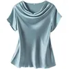 Dames t shirts licht luxe glad satijnen wit t-shirt dames 2023 zomer mode elegante paalkraag groot formaat losse casual top