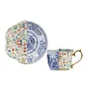 Cups Saucers Chinese Exquisite Retro Light Luxury Gold-painted Irregular Coffee And Blue-and-white Colored Ceramic Cups.