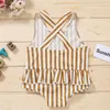 Vestidos de garotas roupas de bebê de verão 0-3y Prind com impressão sem mangas Ruffle One Piece Bikini Férias de praia de roupas de banho infantis para meninas