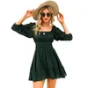 Casual Dresses Tie Back Summer Mini Dress Women's Lantern Sleeve Ruffled Off Shoulder Sexy Robe A-Line Vintage Wrap Up Elegant